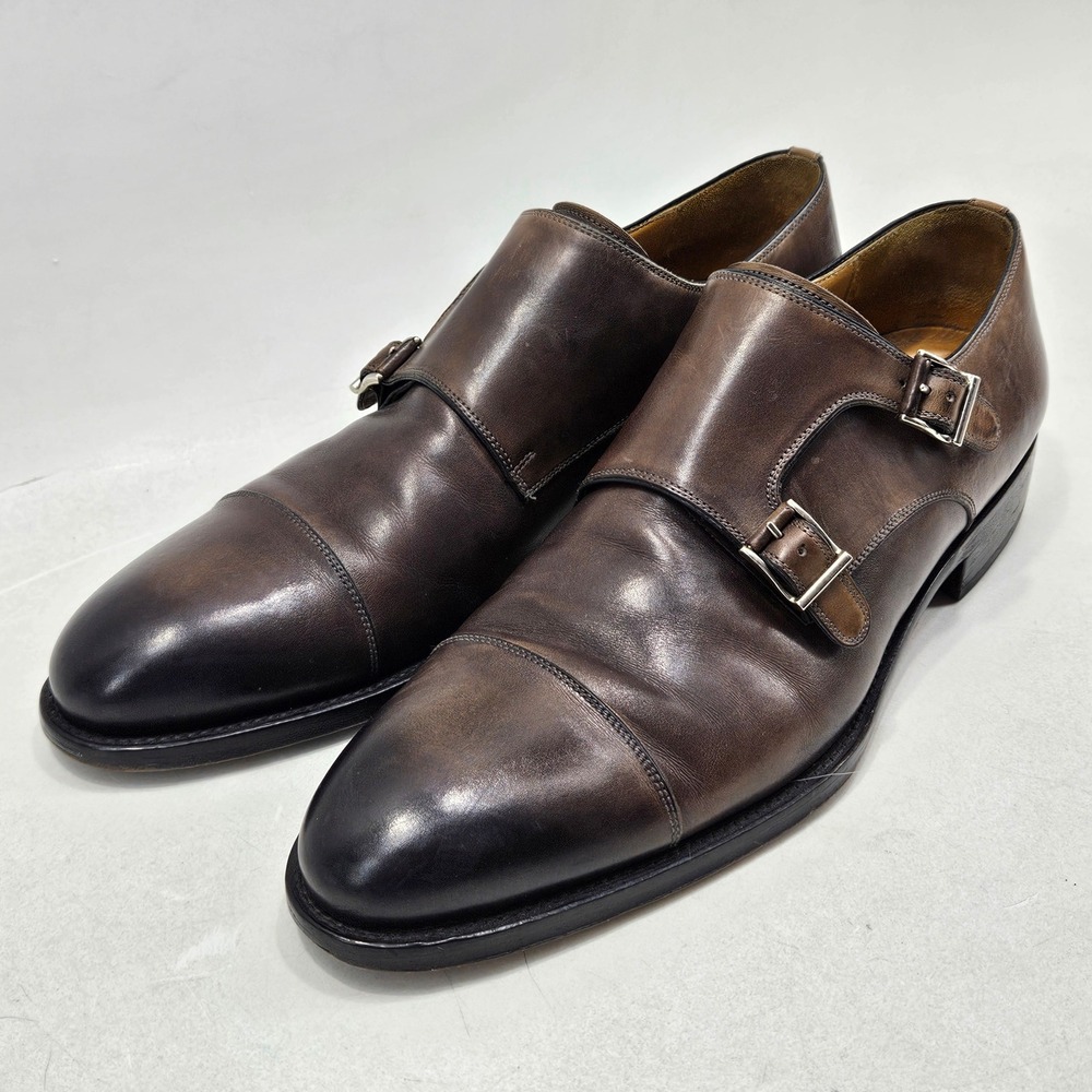 Magnanni Double Monk Strap Mens 11.5 M Brown Leather 13409 Cap Toe Spain Dress